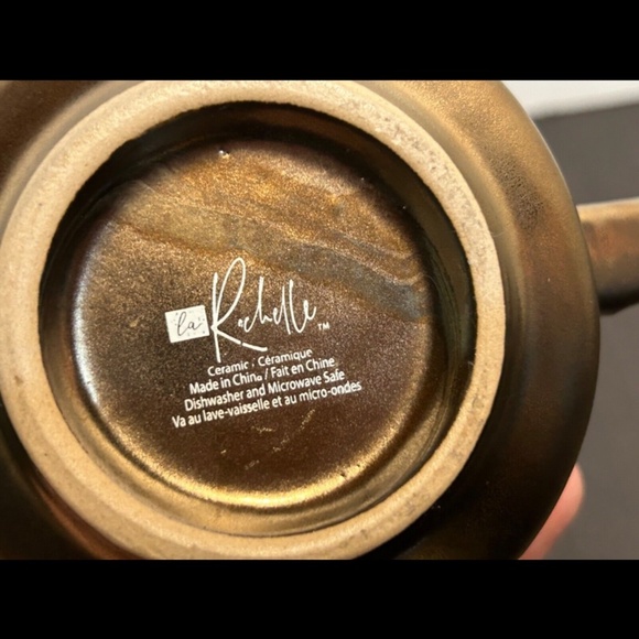 La Rochelle Artisan Crafted Stoneware Coffee Mug Blue & Metallic Gold/Bronze - Picture 9 of 10